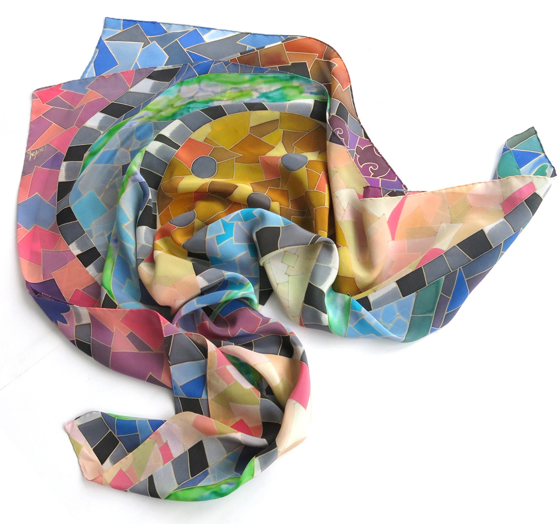 Gaudi Silk scarf hand painted silk shawl. Silk painting two | Etsy