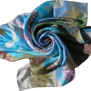 hand painted silk scarf  Seascape. Mothers Day gift. Batik Hand made women scarf. Dyed silk scarves. Feel like a fish in blue water :)