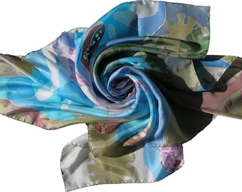 Hand-Painted Silk Scarf, Seascape Batik, Blue Green Scarf