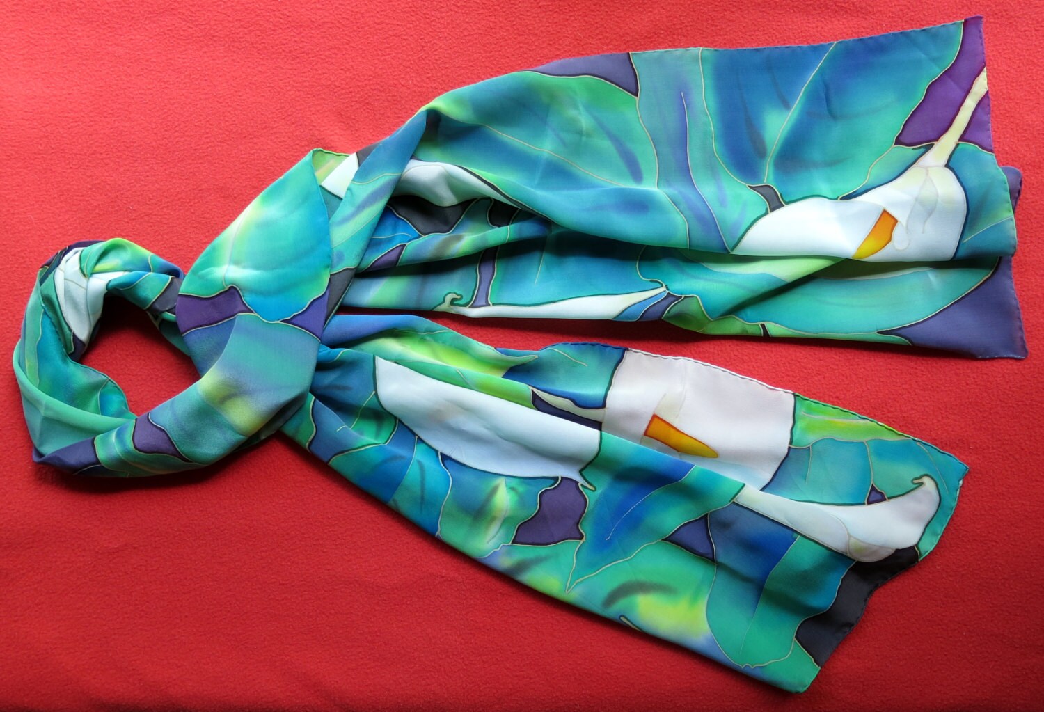 Silk Scarf Calla Lily Flowers Handmade. Pure Silk Hand Painted Etsy