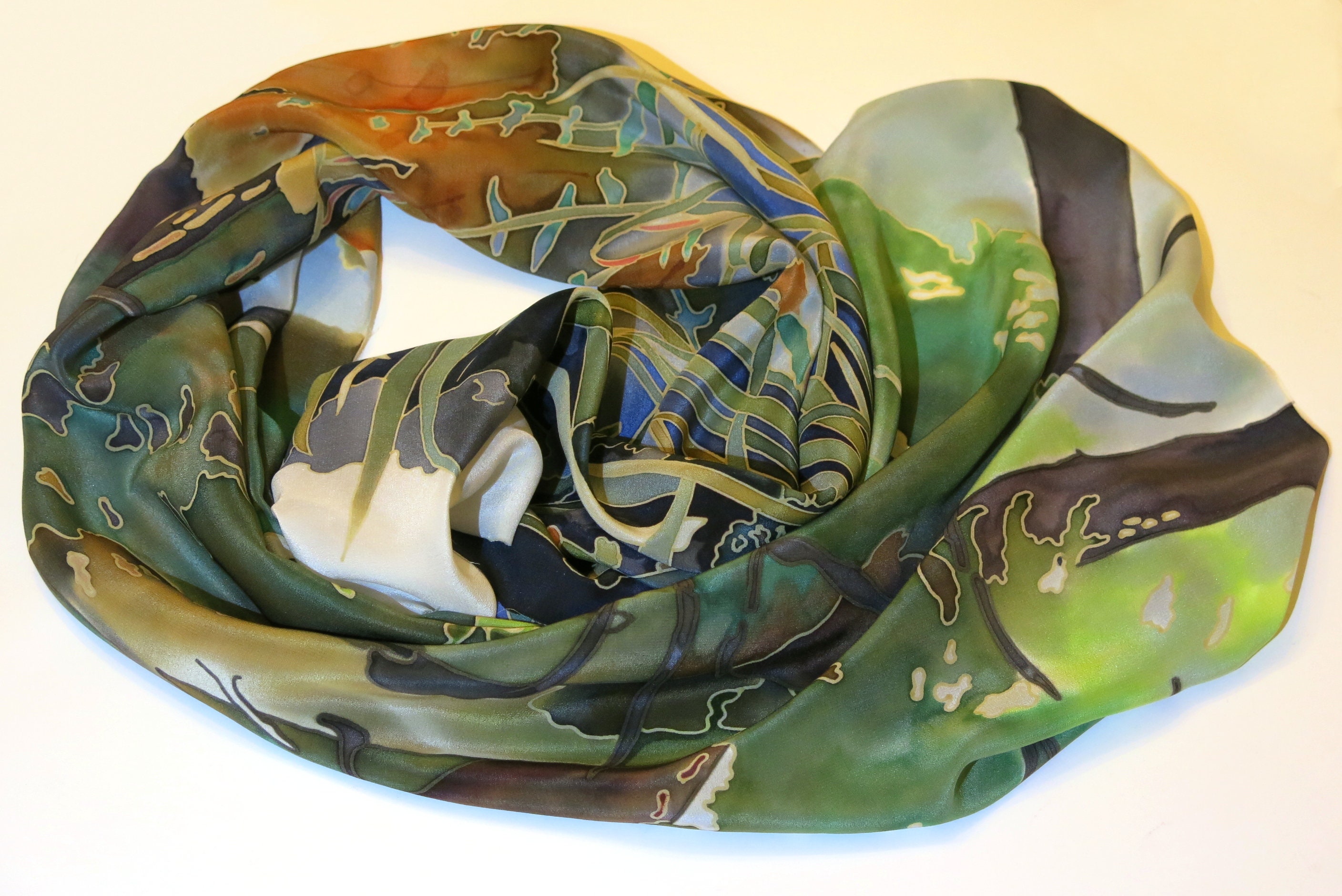 Silk Scarf Monet. Pure Silk. Scarf in Monet's Colors. Green, Blue ...