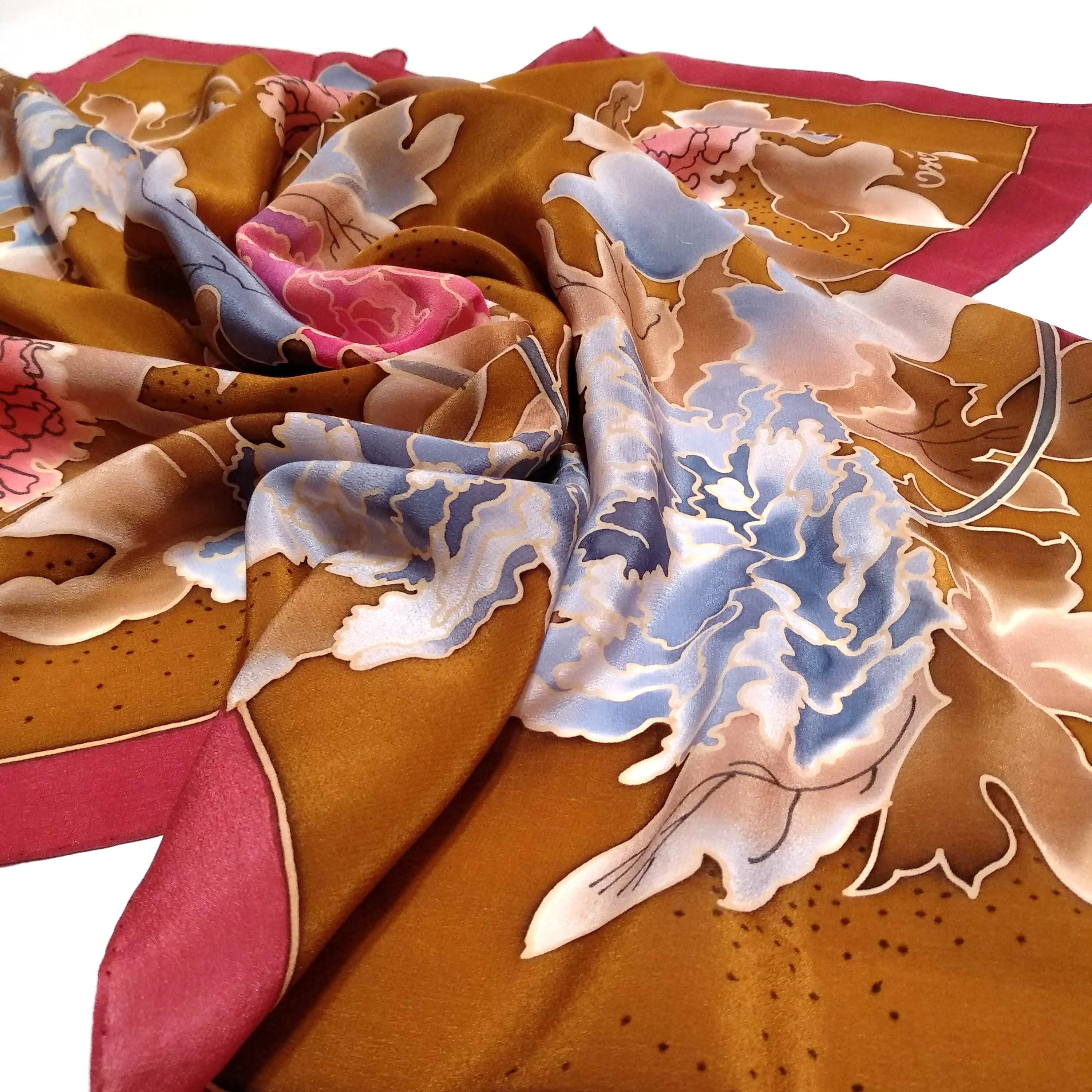 Peony Red Silk Scarf. Floral Hand Painted Scarf Silk. Peony Etsy