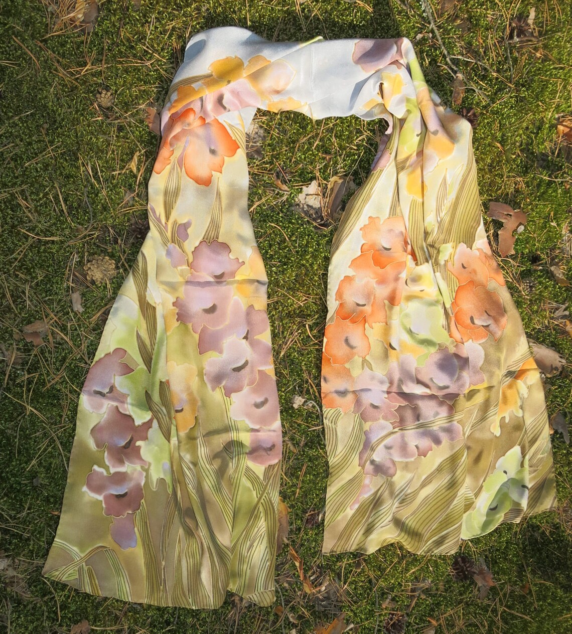Gladiolus Silk Scarf Light Silk Shawl. Hand Painted Gladiolus Etsy
