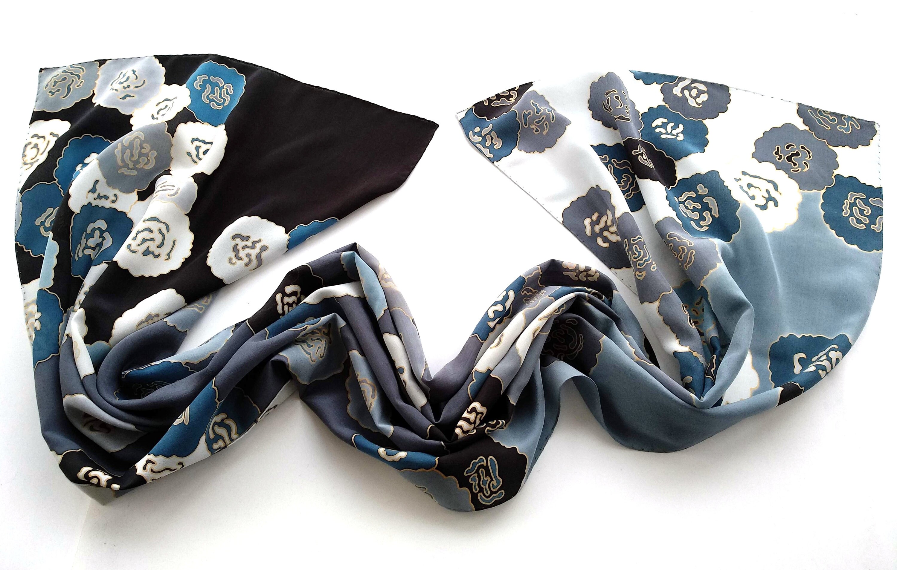 Silk velvet rose scarf in black main image 0