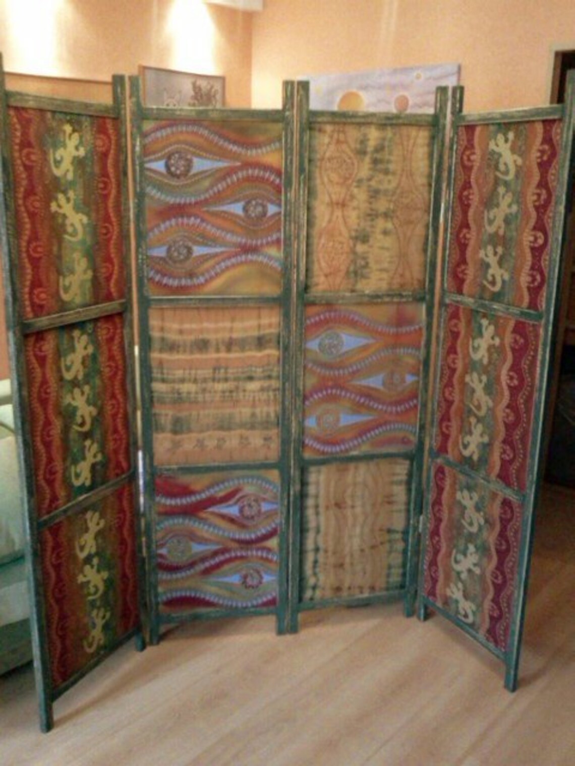 Screen Room Folding Folding Room Divider Africa Painted Cotton Screen