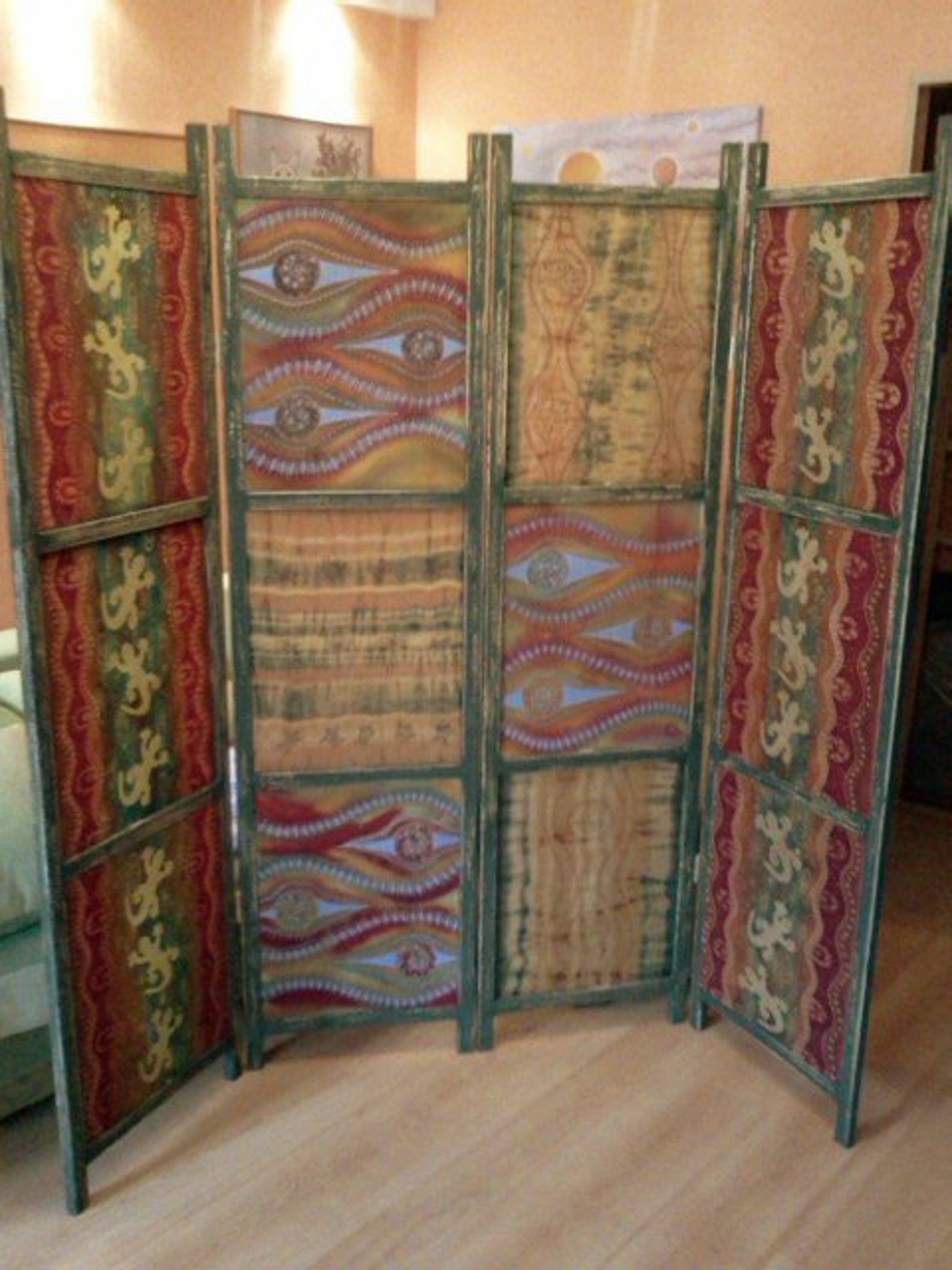 Screen Room Folding Folding Room Divider Africa Painted Cotton Screen