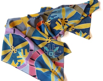 Hand Painted Silk Scarf: Batik Floral, Nature-Inspired Accessory