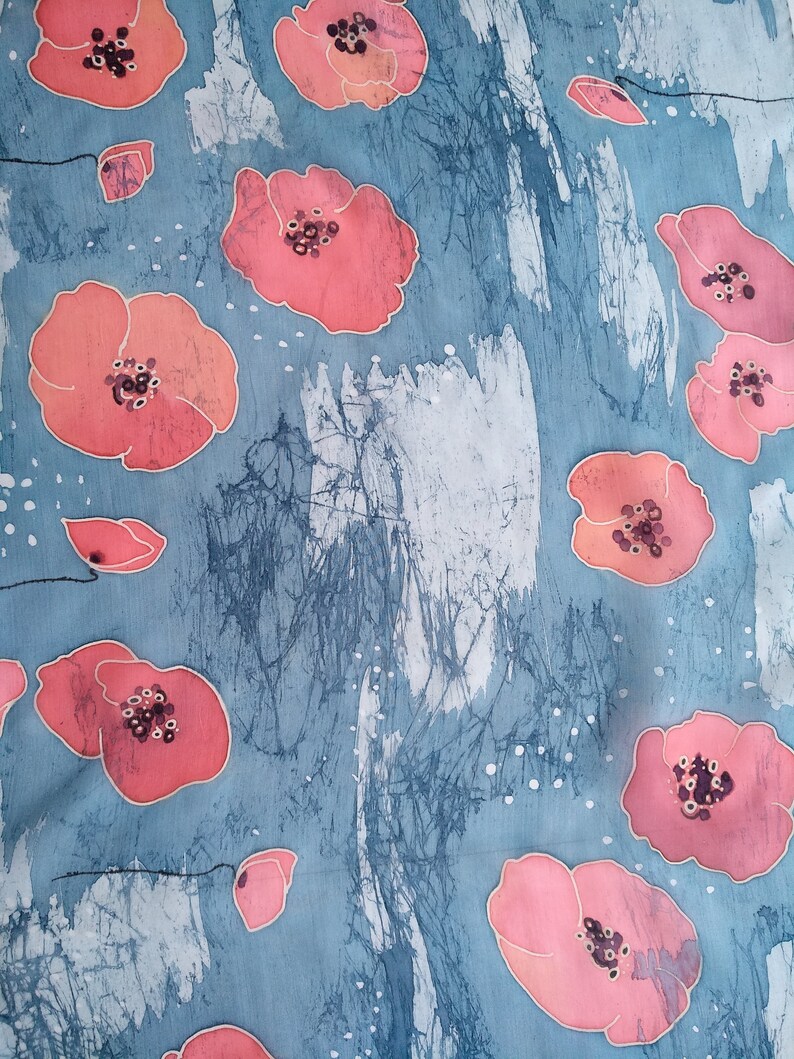 Poppies Silk Scarf. Hand Painted Silk Scarf. Red Poppy on Gray. Floral ...