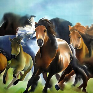 Horses Silk Painting Herd of Wild Running Horses Hand Painted Silk ...