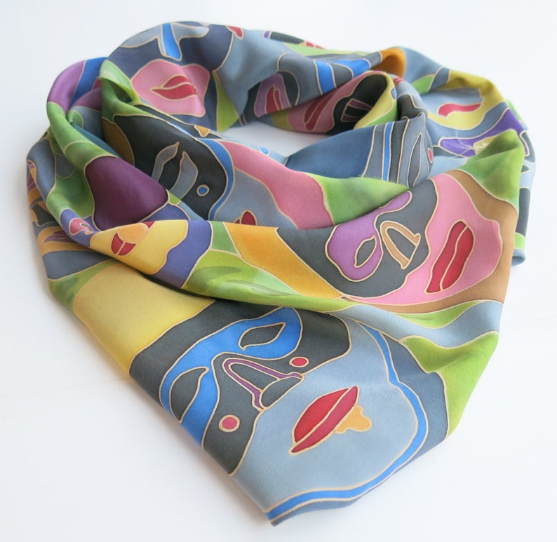 Silk Scarf Masks . Hand Painted Silk Scarf. Multicolored Etsy