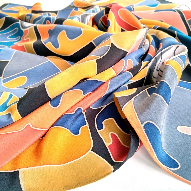 Mosaic Silk Scarf. Tessellation Forms and Lines. Both Sides Hand ...