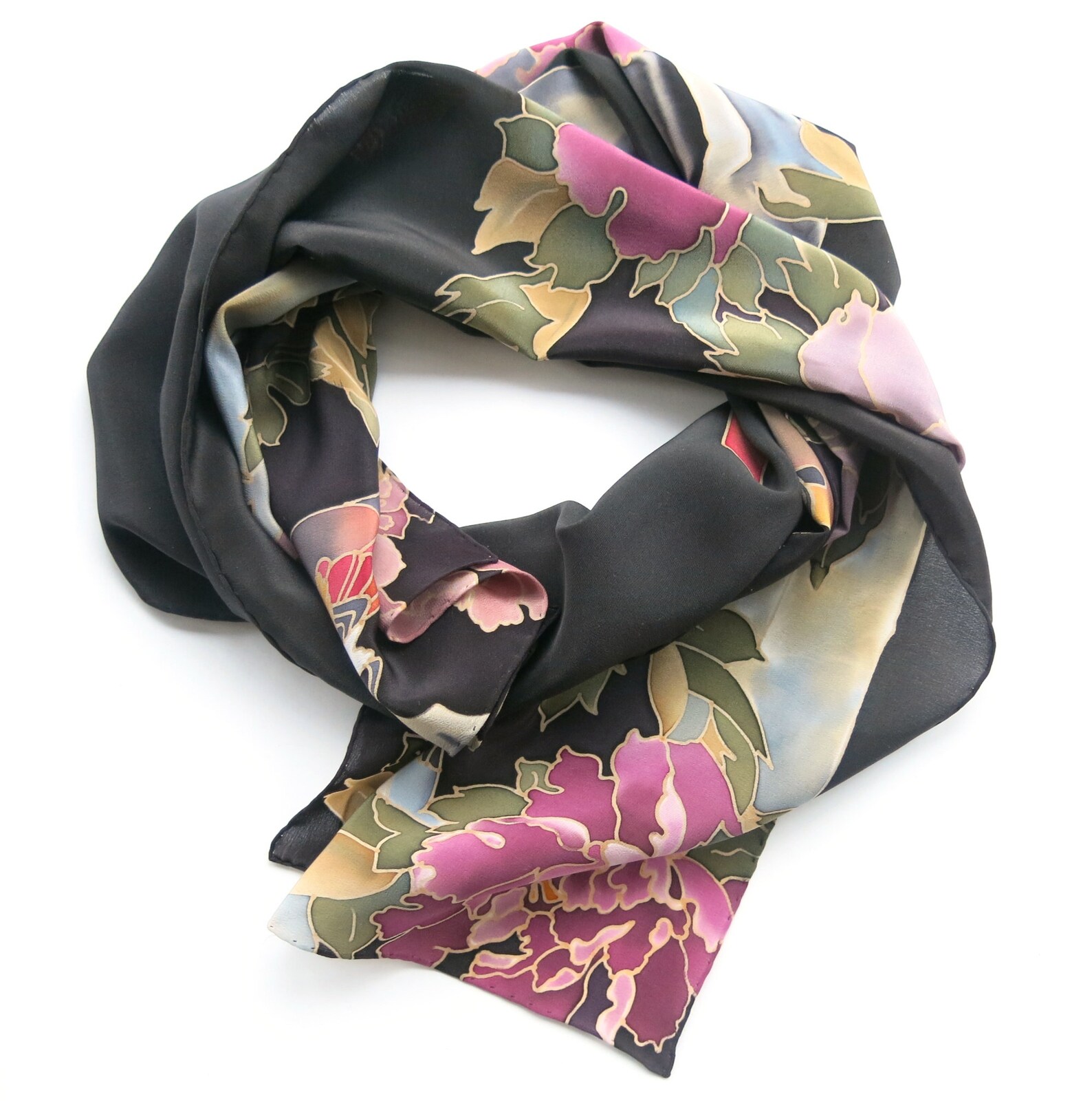 Peony Silk Scarf. Handmade Silk Scarf Painted on Two Sides. Etsy