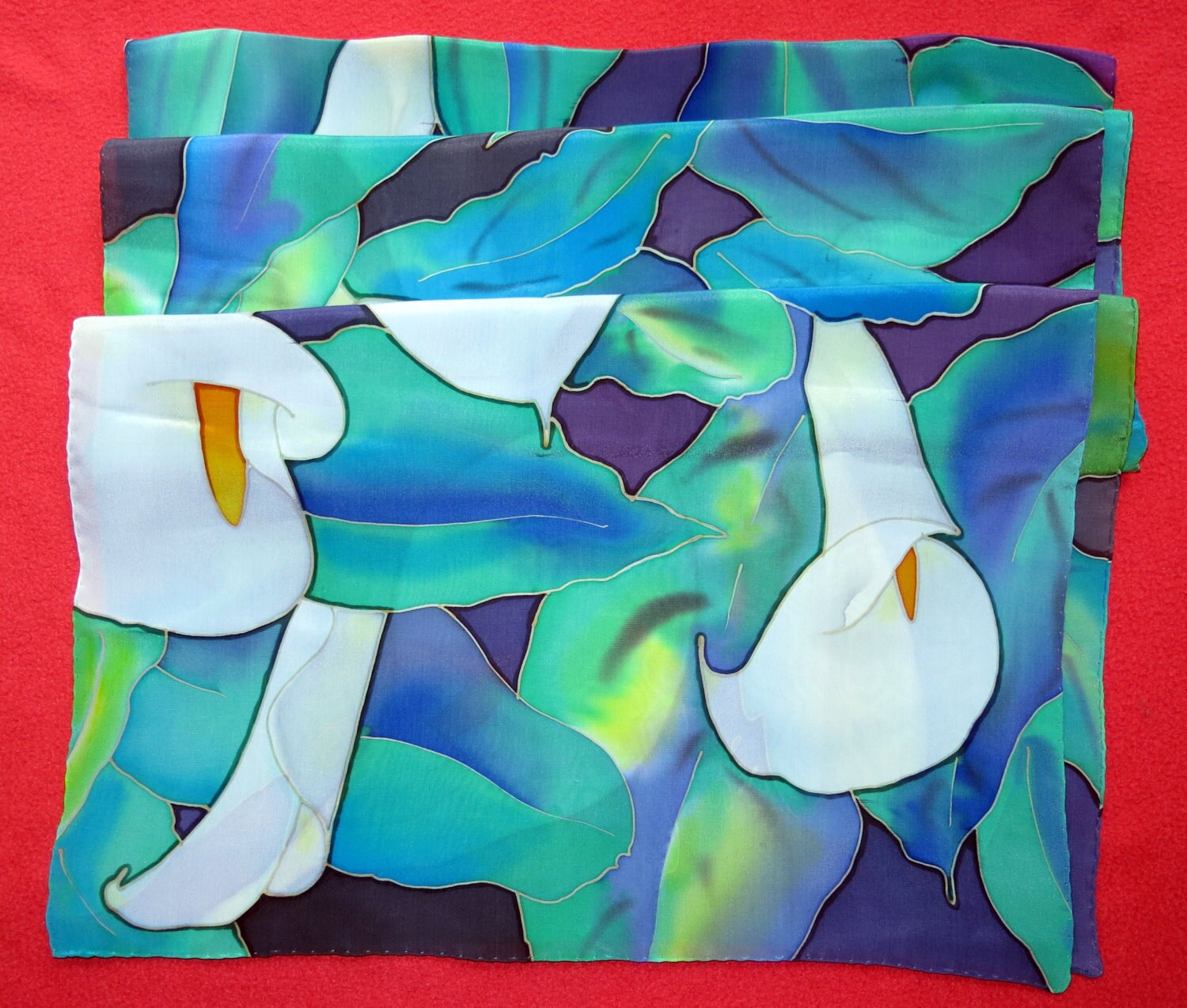 Silk Scarf Calla Lily Flowers Handmade. Pure Silk Hand Painted Etsy