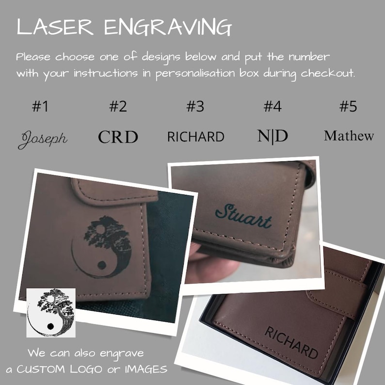 Personalised Leather RFID Wallet for Men, Personalized Gifts for Him, Boyfriend Husband Dad Grandad, Custom Wallets image 8