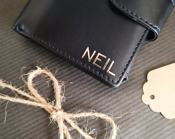 Personalized Mens Wallet, Genuine Black Leather Wallet, Personalised Engraved Gift for Boyfriend Dad Husband Grandad