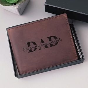 Carteira personalizada para pai, presentes de filha e filho, carteira de couro personalizada com RFID, presentes personalizados para aniversário de pai, carteiras masculinas gravadas