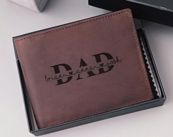 Cartera personalizada para papá, regalo de cumpleaños para papá, carteras de cuero RFID para hombre, regalo para el Día del Padre de hija o hijo.