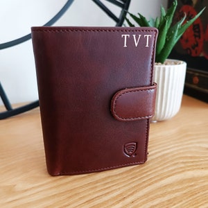 Billetera personalizada RFID para hombre, billetera triple con bolsillo para monedas, billetera de cuero hecha a mano, regalo personalizado para él