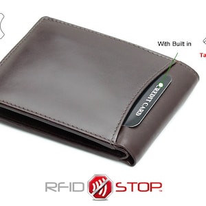 Minimalistische schmale Geldbörse aus RFID-Leder mit Tap'n'Go-Tasche - Kleine & kompakte Kartenbrieftasche mit ID-Fenster - Geschenk zum Vatertag
