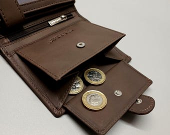 Men's Wallet with Coin Pocket, Handmade Leather Wallet, Personalised Gift, Father's Day Gift, for Husband, for Dad, for Boyfriend