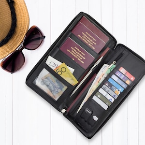 Organizador de viagem personalizado, carteira de passaporte, porta-passaporte para férias em família, carteira de viagem RFID de couro, presente de casamento para casal