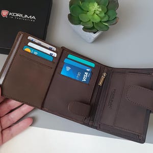 Cartera de cuero hecha a mano, regalo personalizado para él, cartera RFID para novio, esposo, papá, abuelo, carteras personalizadas para hombres