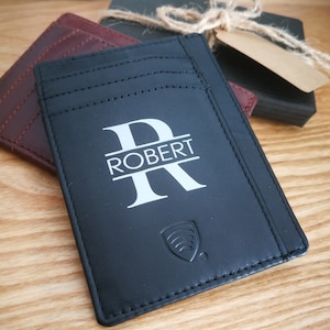 RFID Leder Kartenhalter, Schlanke Karte Brieftasche Personalisiert, Echtleder Monogramm Brieftasche Personalisiert