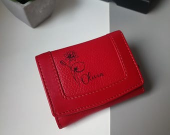 Women's Purse Personalised Leather Wallet With Card Holder, Zipped Coin Pocket, Personalized Birthday Gift for Her, RFID Ladies Purse