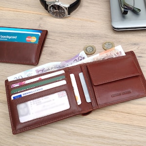 Cartera personalizada con tarjetero extraíble, cartera de piel RFID con monedero, cartera para hombre