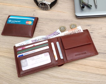 Personalised Wallet with Removable Card Holder, RFID Leather Wallet with Coin Pocket, Mens Wallet, Gift for Him