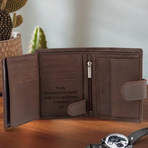 Leather Wallet Anniversary, Personalised Men&#39;s Wallet, Genuine Leather RFID, Personalized Gift for Him, Boyfriend, Husband, Valentines Gift
