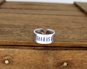 Feminist Ring - Feminism Ring - Aluminum Adjustable Cuff Ring
