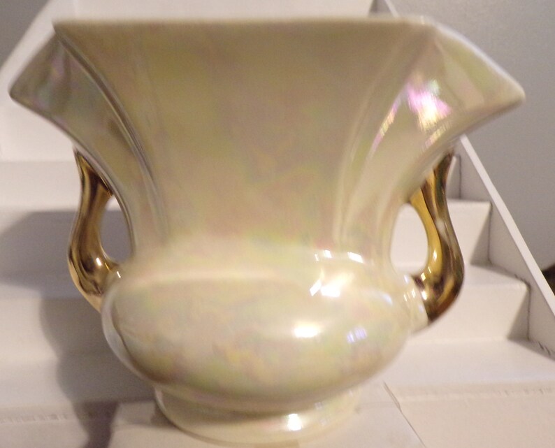 VINTAGE Iridescent VASE 22 Kt. GOLD Handles Iridescent Etsy