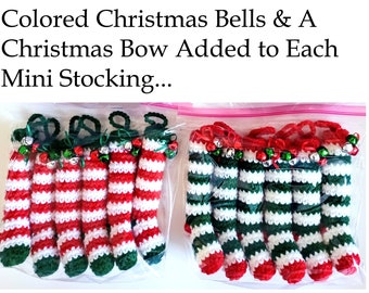 One Set of 6 Extra Long Striped Mini Christmas Stockings!