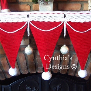 Fireplace Mantle Scarf of Christmas Hats Crocheted Ornaments-Dolls-Pillow not included 135.5 Inches Long To Fit Any Fireplace Mantle image 5