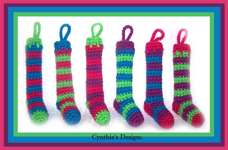 Set of 6 Extra Long Striped Carnival Colored Mini Christmas Stockings!