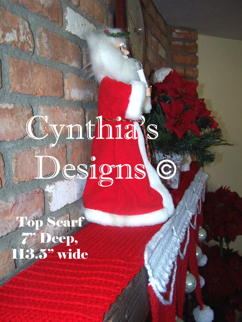 Fireplace Mantle Scarf of Christmas Hats Crocheted Ornaments-Dolls-Pillow not included 135.5 Inches Long To Fit Any Fireplace Mantle image 4