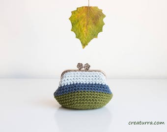 Handmade Crochet Coin Purse, Cotton Blend, Silver Kiss Lock