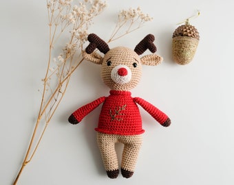 Crochet Reindeer Toy, Reindeer Soft Toy, Nursery Animal Toy, Reindeer Crochet Toy