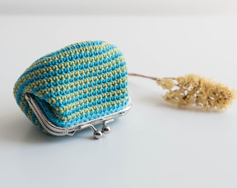 Turquoise Crochet Coin Purse, Green Blue Coin Purse, Summer Crochet Purse