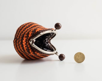 Handmade Crochet Coin Purse, Striped Cotton Kiss Lock