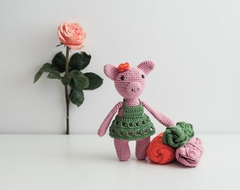 Cute Crochet Piglet Girl, Handmade Piglet Toy, Piggy Crochet Doll, Cuddle Piglet Toy, Baby Shower Soft Toy