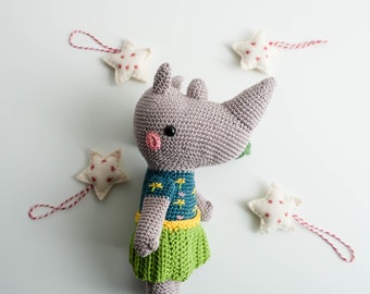 Crochet Hippo, Handmade Cotton Animal Doll, Nursery Toy