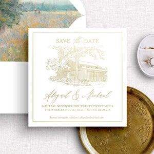 Gold Foil Custom Wedding Venue Save the Date, Square Save the Date, Foil Save the Date, Save the Date, Luxury Save the Date