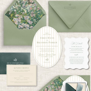 The Georgian Wedding Invitation Suite, Southern Wedding, Green, Coastal Wedding, Invitations, Sophisticated, Southern, Stripes