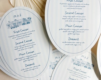 Custom Wedding Menus, Wedding Reception Menus, Oval Wedding Menus, Wedding Day-Of, Striped Menu, Menu, Wedding Invitations, Blue Menu