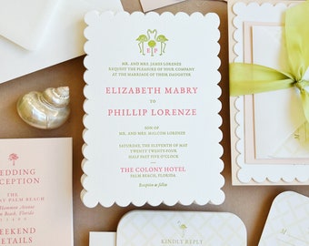 The Palm Beach Wedding Invitation Suite, Tropical Wedding, Pink and Green, Coral, Foil Invitations, Letterpress Invites, Colorful Invites