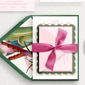 The Paradise Wedding Invitation Suite, Tropical Wedding, Pink and Green, Florida Wedding, Letterpress Invitations, Colorful Invites, Modern