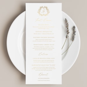 Folie Hochzeitsmenü, Folie Menü, Goldfolie Menü, Event-Menü, Luxusmenü, Elegantes Menü, Tafel-Menü, Abendkarte