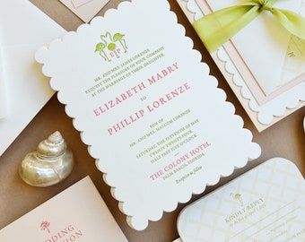 The Palm Beach Wedding Invitation Suite, Tropical Wedding, Pink and Green, Coral, Foil Invitations, Letterpress Invites, Colorful Invites